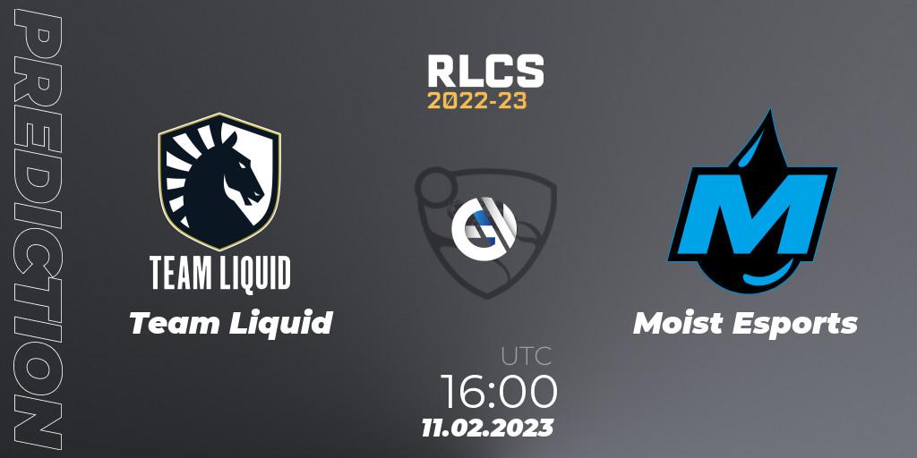 Team Liquid contre Moist Esports : prédiction de match. 11.02.2023 at 16:00. Rocket League, RLCS 2022-23 - Winter: Europe Regional 2 - Winter Cup