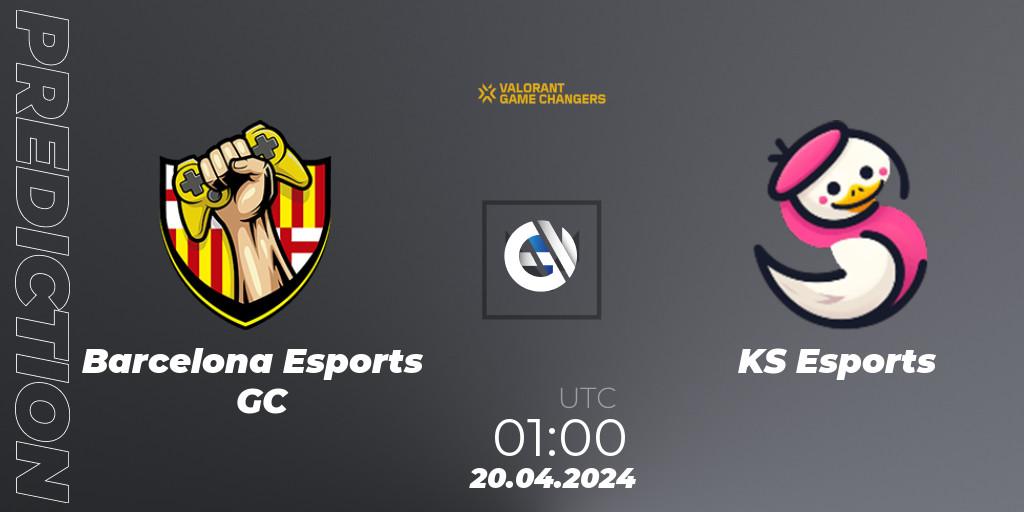 Barcelona Esports GC contre KS Esports : prédiction de match. 20.04.2024 at 01:30. VALORANT, VCT 2024: Game Changers LAN - Opening