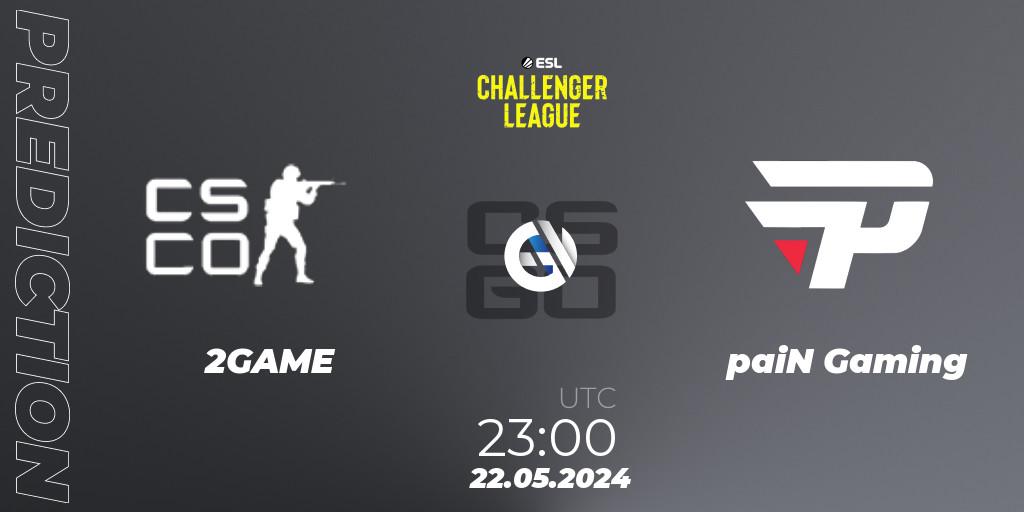 2GAME contre paiN Gaming : prédiction de match. 22.05.2024 at 23:00. Counter-Strike (CS2), ESL Challenger League Season 47: South America