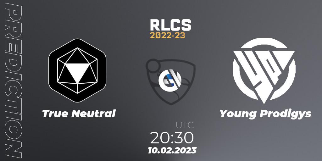 True Neutral contre Young Prodigys : prédiction de match. 10.02.2023 at 20:30. Rocket League, RLCS 2022-23 - Winter: South America Regional 2 - Winter Cup