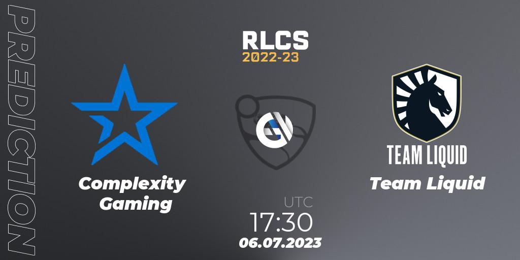 Complexity Gaming contre Team Liquid : prédiction de match. 06.07.2023 at 18:00. Rocket League, RLCS 2022-23 Spring Major