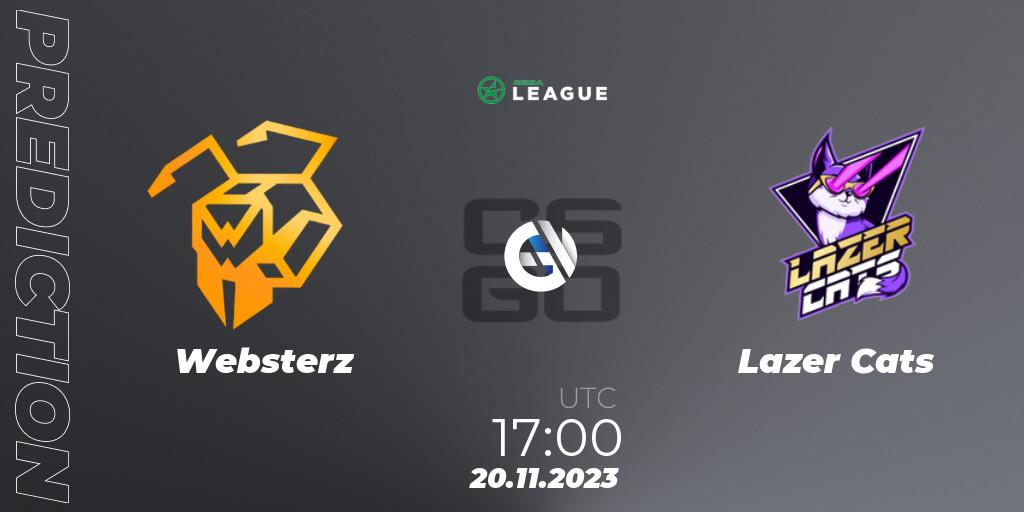 Websterz contre Lazer Cats : prédiction de match. 20.11.2023 at 17:00. Counter-Strike (CS2), ESEA Season 47: Advanced Division - Europe