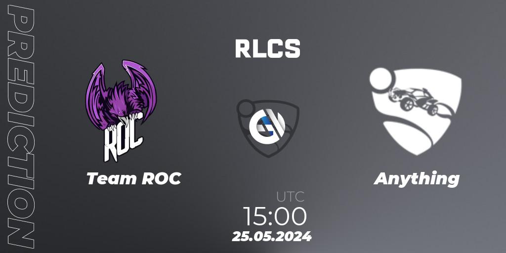 Team ROC contre Anything : prédiction de match. 25.05.2024 at 15:00. Rocket League, RLCS 2024 - Major 2: MENA Open Qualifier 6