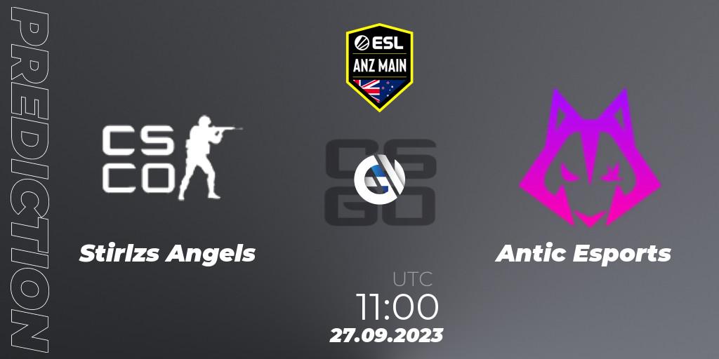 Stirlzs Angels contre Antic Esports : prédiction de match. 27.09.2023 at 11:00. Counter-Strike (CS2), ESL ANZ Main Season 17