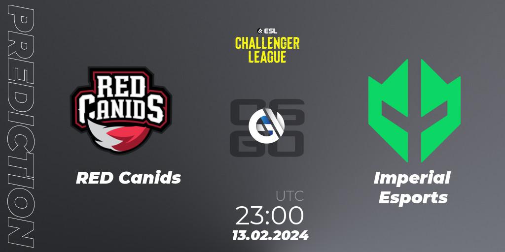 RED Canids contre Imperial Esports : prédiction de match. 13.02.2024 at 23:25. Counter-Strike (CS2), ESL Challenger League Season 47: South America