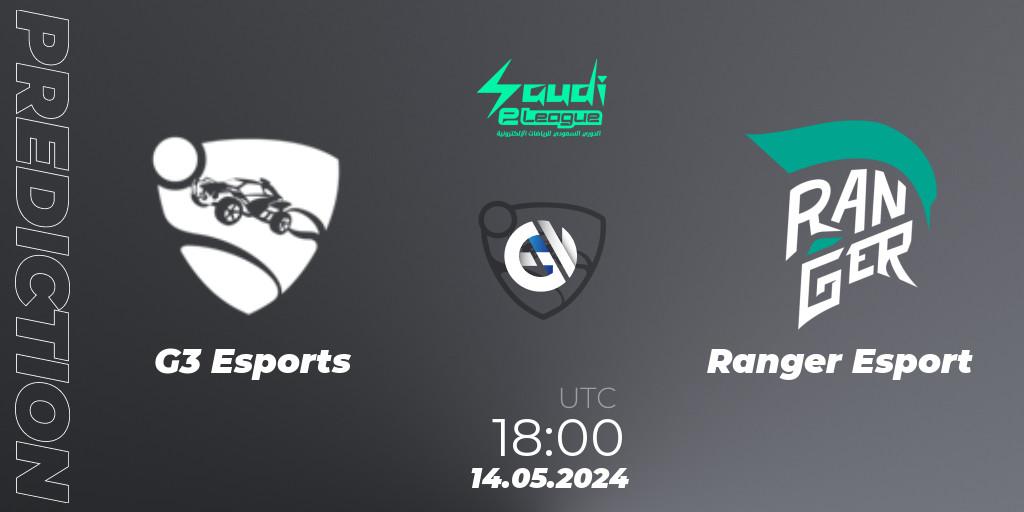 G3 Esports contre Ranger Esport : prédiction de match. 14.05.2024 at 18:00. Rocket League, Saudi eLeague 2024 - Major 2: Online Major Phase 1