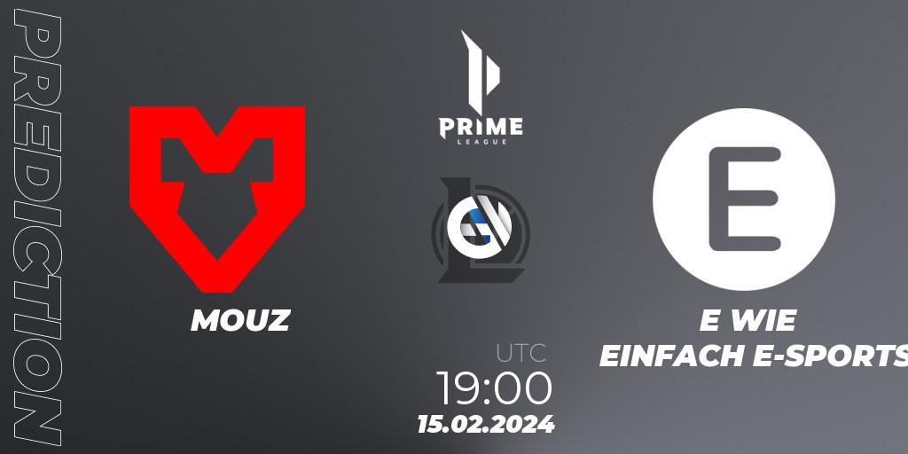 MOUZ contre E WIE EINFACH E-SPORTS : prédiction de match. 15.02.24. LoL, Prime League Spring 2024 - Group Stage