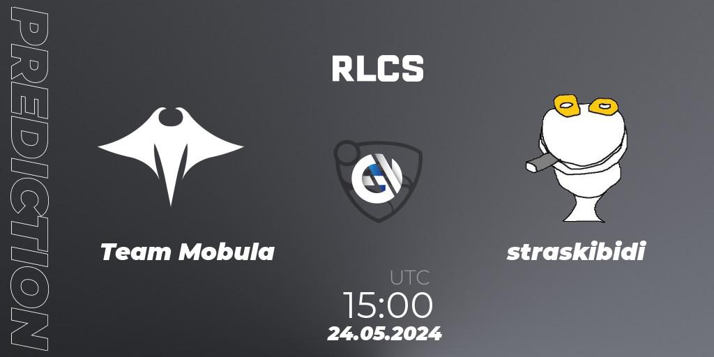 Team Mobula contre straskibidi : prédiction de match. 24.05.2024 at 15:00. Rocket League, RLCS 2024 - Major 2: SSA Open Qualifier 6