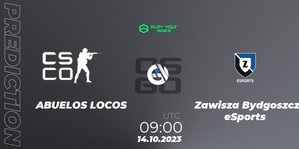 ABUELOS LOCOS contre Zawisza Bydgoszcz eSports : prédiction de match. 14.10.2023 at 09:00. Counter-Strike (CS2), PYspace Cash Cup Finals