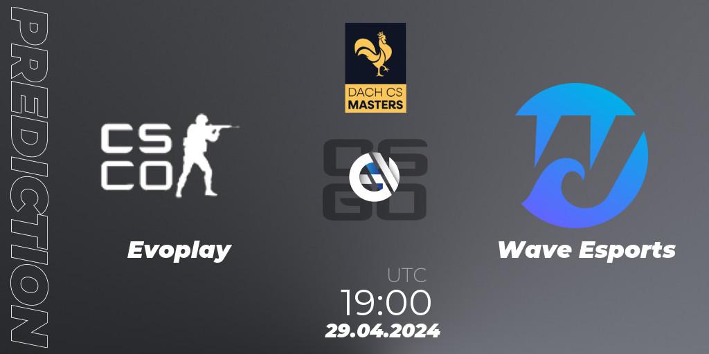 Evoplay contre Wave Esports : prédiction de match. 23.05.2024 at 19:00. Counter-Strike (CS2), DACH CS Masters Season 1