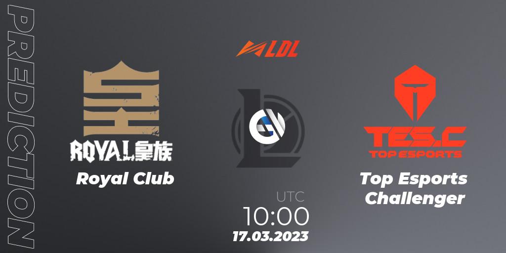 Royal Club contre Top Esports Challenger : prédiction de match. 17.03.2023 at 10:00. LoL, LDL 2023 - Regular Season