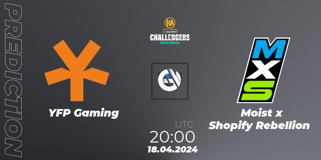 YFP Gaming contre Moist x Shopify Rebellion : prédiction de match. 18.04.2024 at 20:00. VALORANT, VALORANT Challengers 2024: North America Split 1