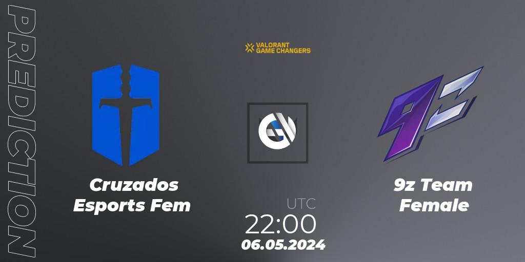  Cruzados Esports Fem contre 9z Team Female : prédiction de match. 06.05.2024 at 22:00. VALORANT, VCT 2024: Game Changers LAS - Opening