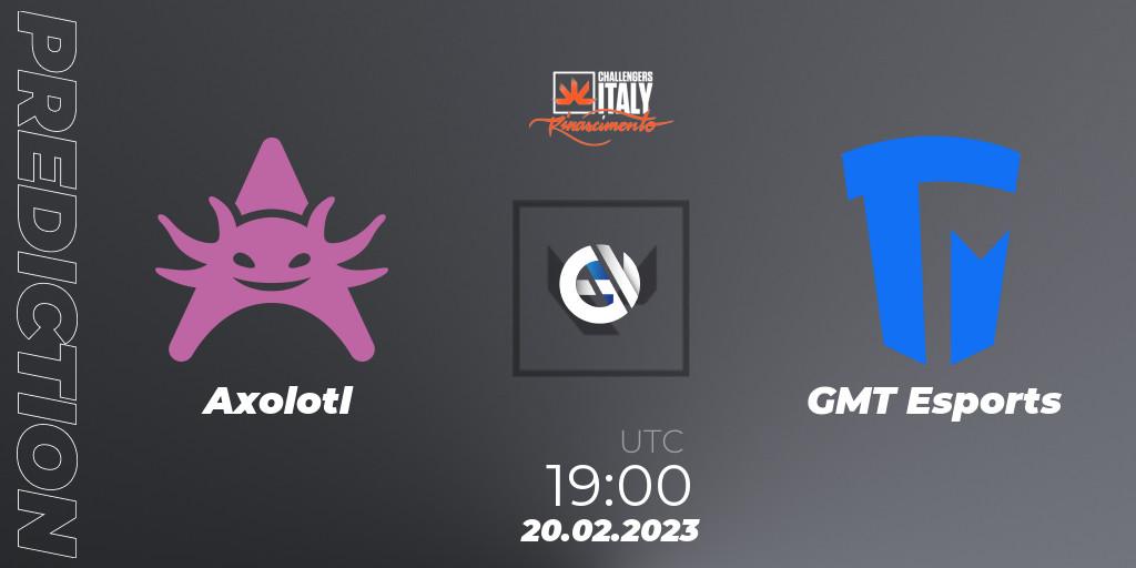 Axolotl contre GMT Esports : prédiction de match. 20.02.2023 at 19:00. VALORANT, VALORANT Challengers 2023 Italy: Rinascimento Split 1
