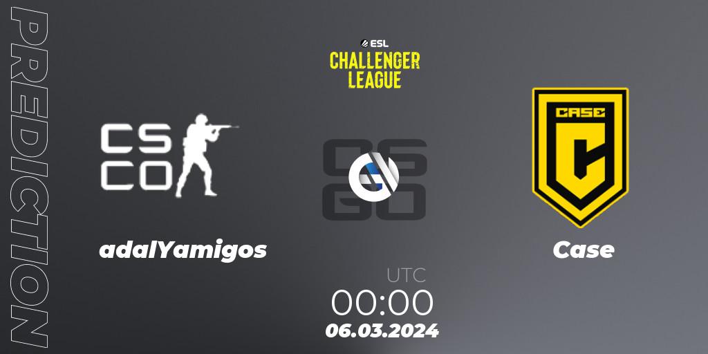adalYamigos contre Case : prédiction de match. 06.03.2024 at 00:20. Counter-Strike (CS2), ESL Challenger League Season 47: South America