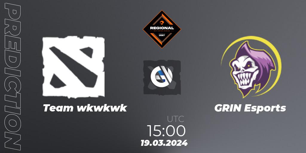 Team wkwkwk contre GRIN Esports : prédiction de match. 25.03.24. Dota 2, RES Regional Series: EU #1