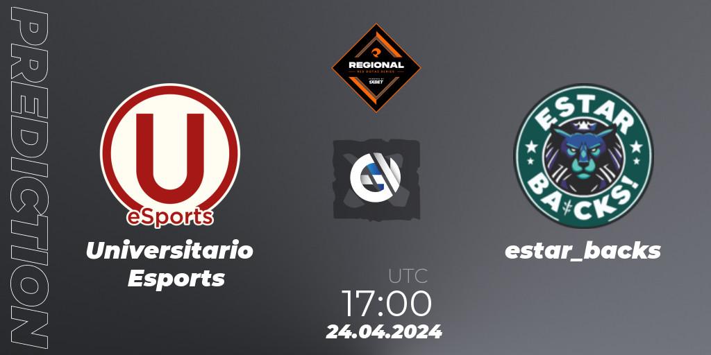 Universitario Esports contre estar_backs : prédiction de match. 24.04.24. Dota 2, RES Regional Series: LATAM #2
