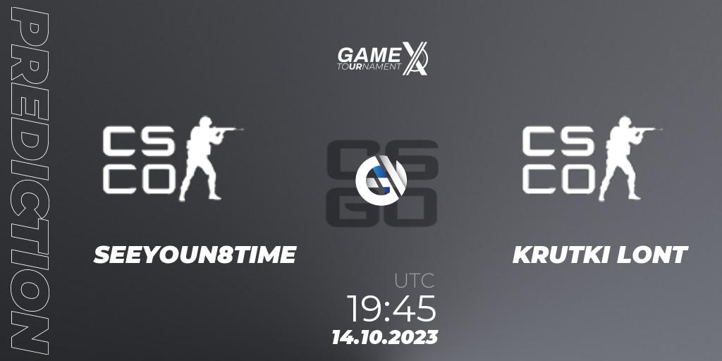 SEEYOUN8TIME contre KRUTKI LONT : prédiction de match. 14.10.2023 at 19:45. Counter-Strike (CS2), GameX 2023