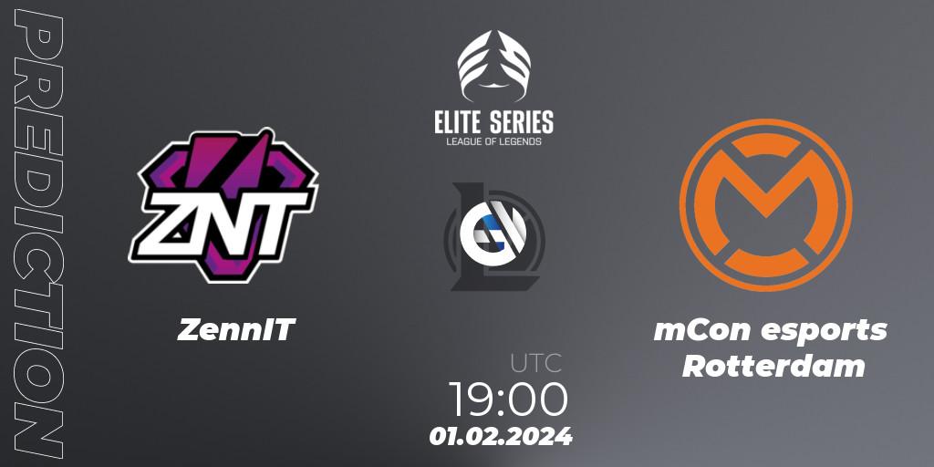 ZennIT contre mCon esports Rotterdam : prédiction de match. 01.02.2024 at 19:00. LoL, Elite Series Spring 2024