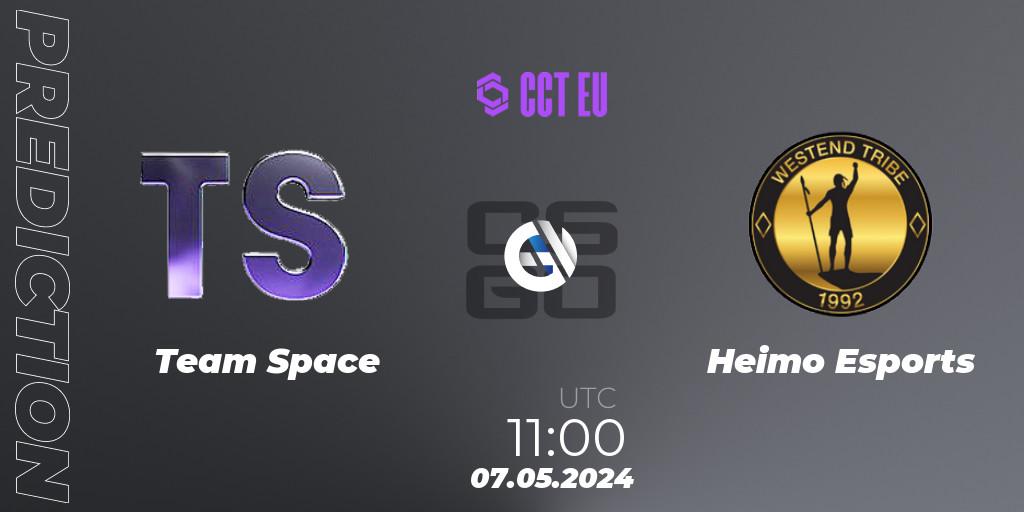Team Space contre Heimo Esports : prédiction de match. 07.05.2024 at 11:00. Counter-Strike (CS2), CCT Season 2 European Series #3 Play-In
