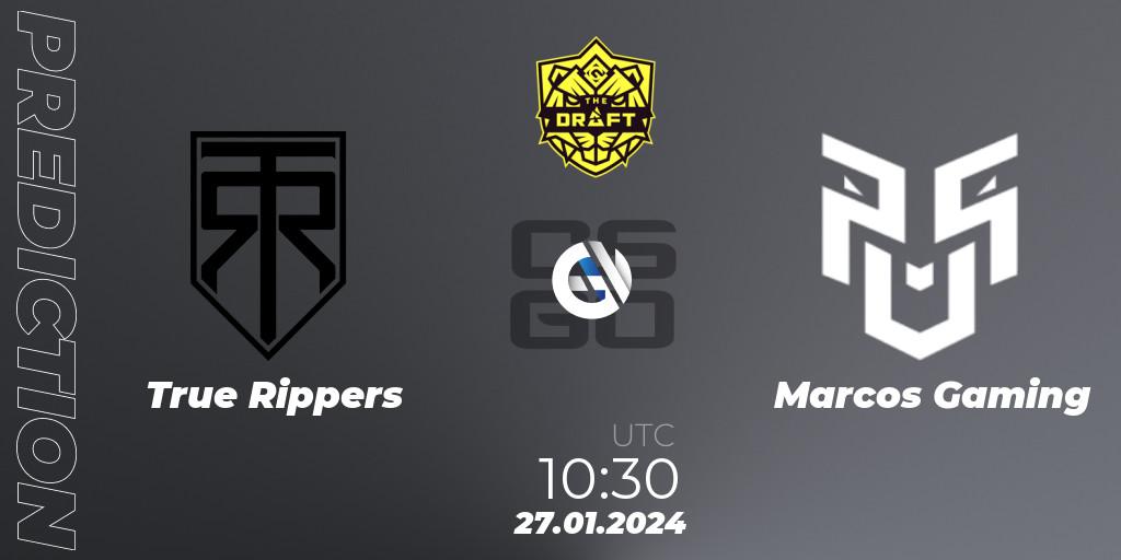 True Rippers contre Marcos Gaming : prédiction de match. 27.01.2024 at 10:30. Counter-Strike (CS2), BLAST The Draft Season 1 - India Division