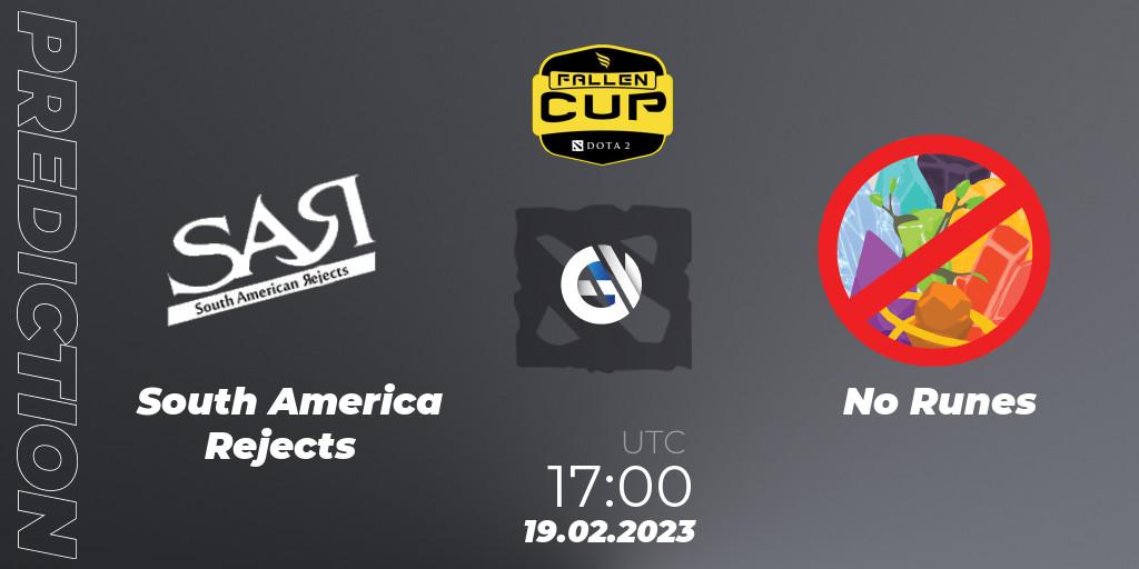 South America Rejects contre No Runes : prédiction de match. 19.02.23. Dota 2, Fallen Cup Season 2