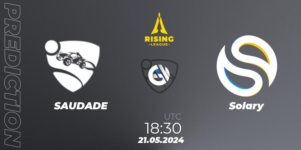 SAUDADE contre Solary : prédiction de match. 21.05.2024 at 18:30. Rocket League, Rising League 2024 — Split 1 — Main Event