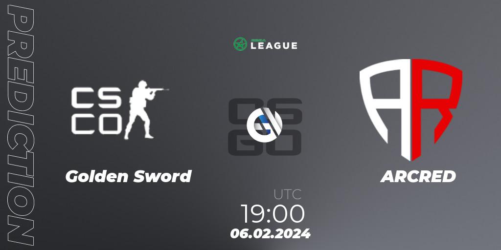 Golden Sword contre ARCRED : prédiction de match. 16.02.2024 at 19:00. Counter-Strike (CS2), ESEA Season 48: Advanced Division - Europe