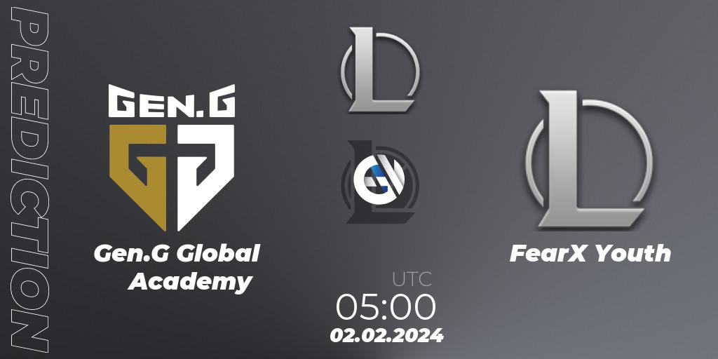 Gen.G Global Academy contre FearX Youth : prédiction de match. 02.02.2024 at 05:00. LoL, LCK Challengers League 2024 Spring - Group Stage