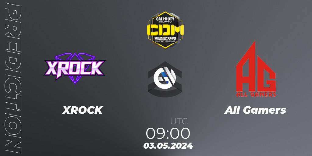 XROCK contre All Gamers : prédiction de match. 03.05.2024 at 09:00. Call of Duty, China Masters 2024 S7: Championship