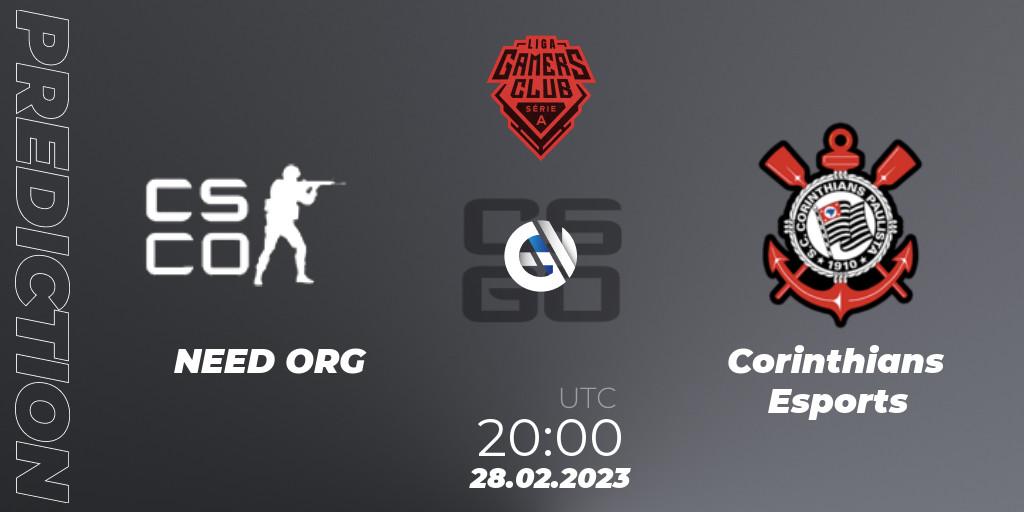 NEED ORG contre Corinthians Esports : prédiction de match. 28.02.2023 at 20:00. Counter-Strike (CS2), Gamers Club Liga Série A: February 2023