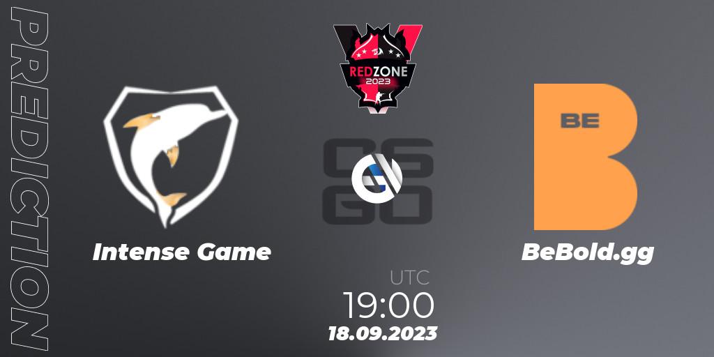 Intense Game contre BeBold.gg : prédiction de match. 20.09.2023 at 17:00. Counter-Strike (CS2), RedZone PRO League 2023 Season 6