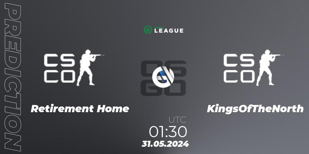 Retirement Home contre KingsOfTheNorth : prédiction de match. 31.05.2024 at 01:30. Counter-Strike (CS2), ESEA Advanced Season 49 North America