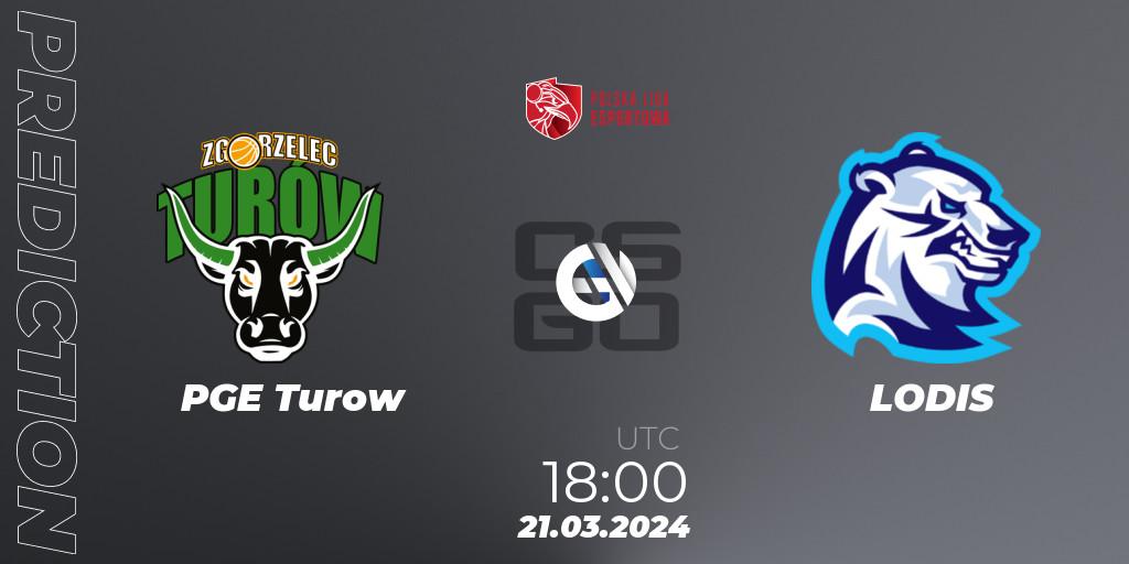 PGE Turow contre LODIS : prédiction de match. 21.03.2024 at 18:00. Counter-Strike (CS2), Polska Liga Esportowa 2024: Split #1