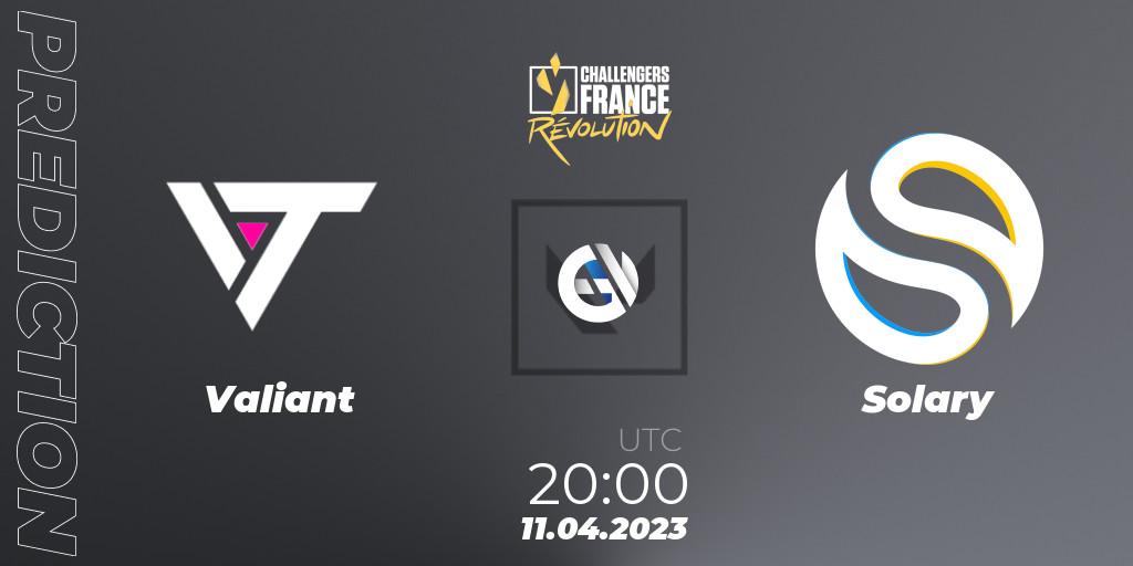 Valiant contre Solary : prédiction de match. 11.04.2023 at 20:10. VALORANT, VALORANT Challengers France: Revolution Split 2 - Regular Season
