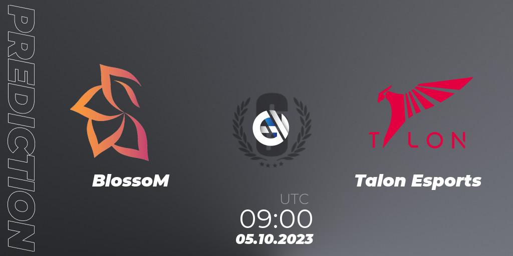 BlossoM contre Talon Esports : prédiction de match. 05.10.2023 at 09:00. Rainbow Six, South Korea League 2023 - Stage 2 - Last Chance Qualifiers