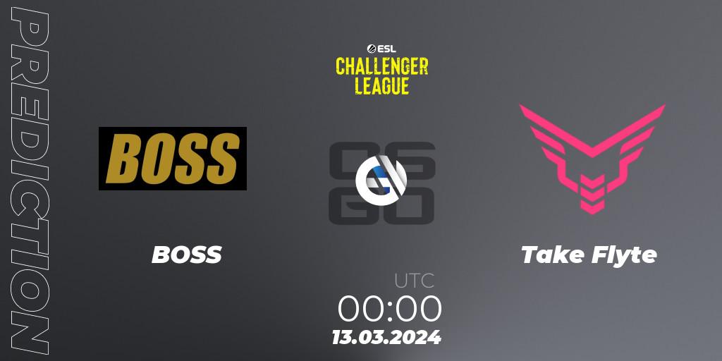 BOSS contre Take Flyte : prédiction de match. 23.05.2024 at 01:00. Counter-Strike (CS2), ESL Challenger League Season 47: North America