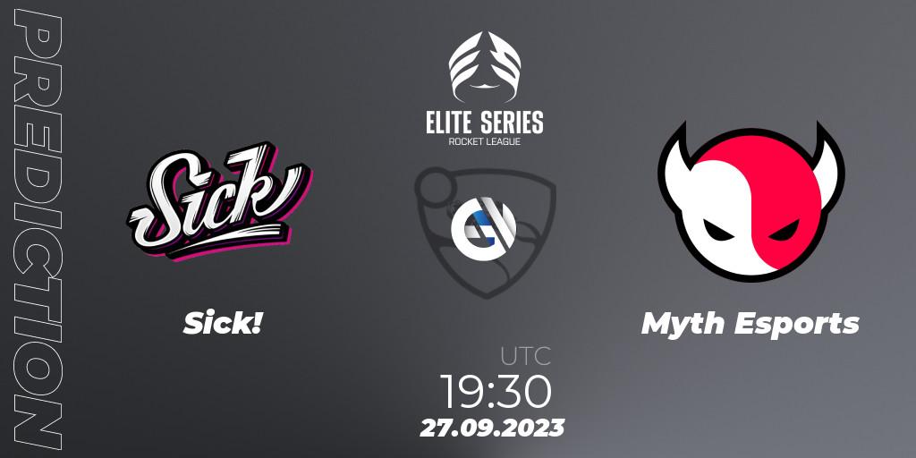 Sick! contre Myth Esports : prédiction de match. 27.09.2023 at 17:55. Rocket League, Elite Series Fall 2023