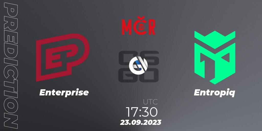 Enterprise contre Entropiq : prédiction de match. 23.09.2023 at 17:30. Counter-Strike (CS2), Tipsport Cup Prague Fall 2023: Closed Qualifier