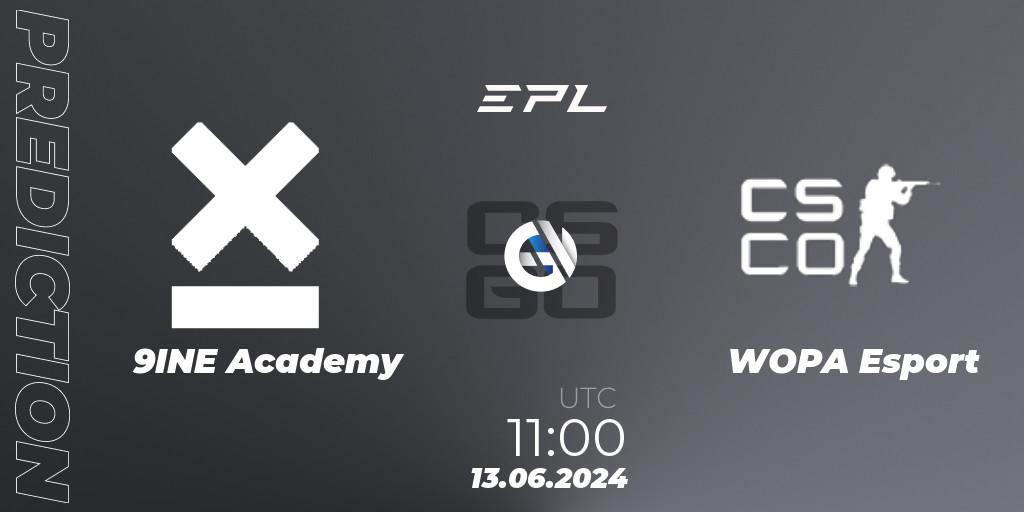 9INE Academy contre WOPA Esport : prédiction de match. 13.06.2024 at 11:35. Counter-Strike (CS2), European Pro League Season 18: Division 2