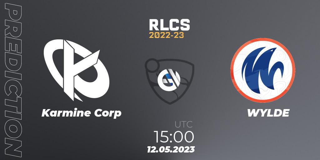 Karmine Corp contre WYLDE : prédiction de match. 12.05.2023 at 15:00. Rocket League, RLCS 2022-23 - Spring: Europe Regional 1 - Spring Open