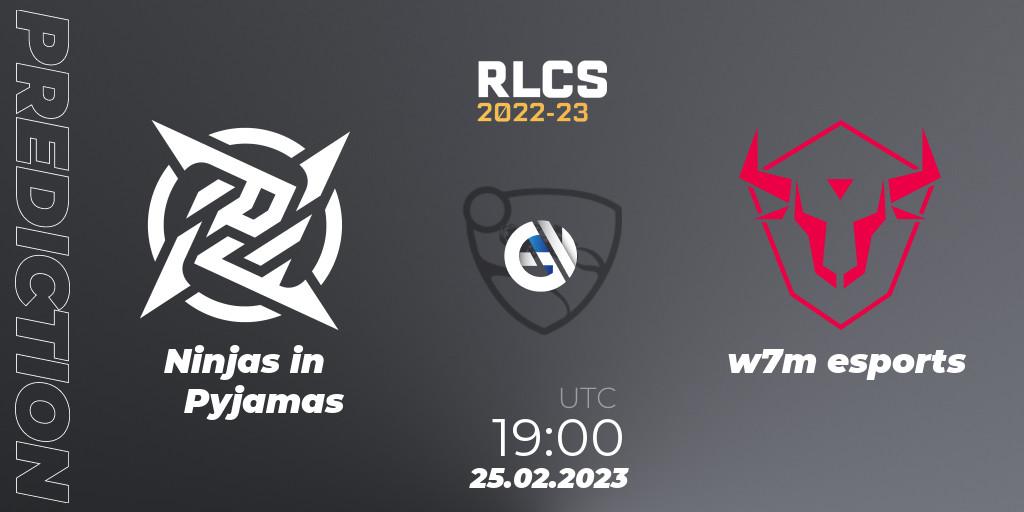 Ninjas in Pyjamas contre w7m esports : prédiction de match. 25.02.2023 at 19:00. Rocket League, RLCS 2022-23 - Winter: South America Regional 3 - Winter Invitational