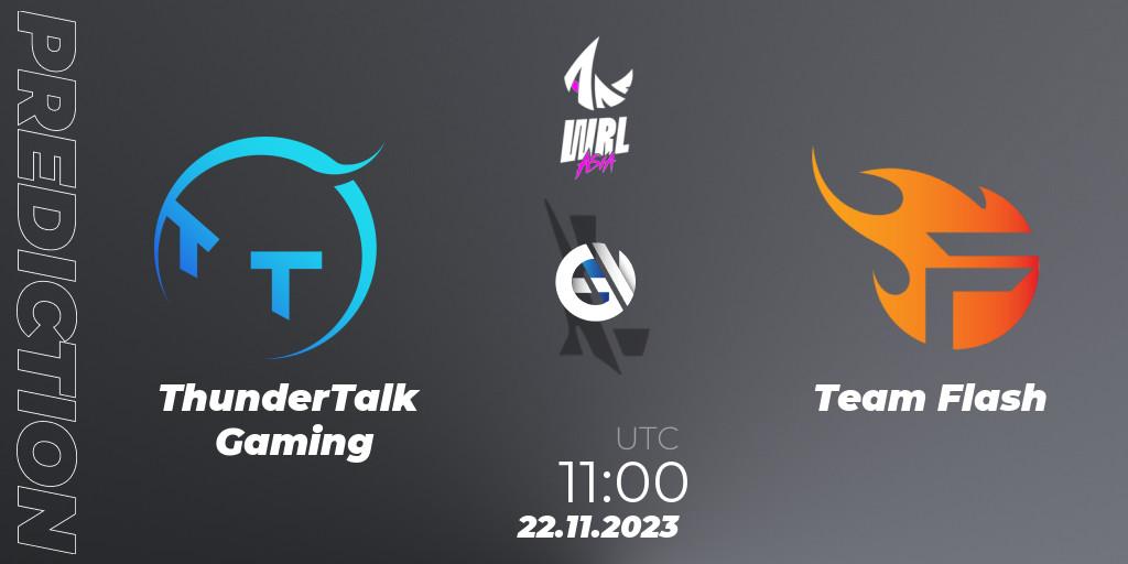 ThunderTalk Gaming contre Team Flash : prédiction de match. 22.11.2023 at 11:00. Wild Rift, WRL Asia 2023 - Season 2 - Regular Season