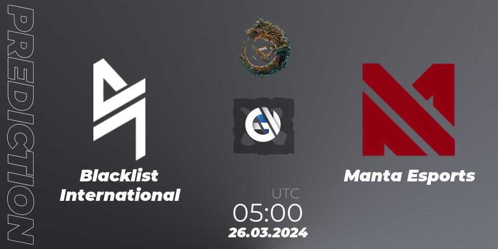 Blacklist International contre Manta Esports : prédiction de match. 26.03.24. Dota 2, PGL Wallachia Season 1: Southeast Asia Closed Qualifier