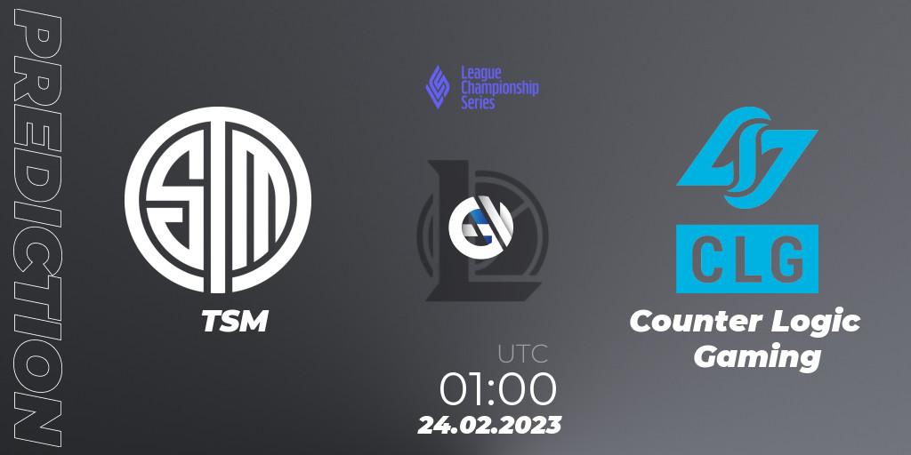 TSM contre Counter Logic Gaming : prédiction de match. 24.02.2023 at 01:00. LoL, LCS Spring 2023 - Group Stage