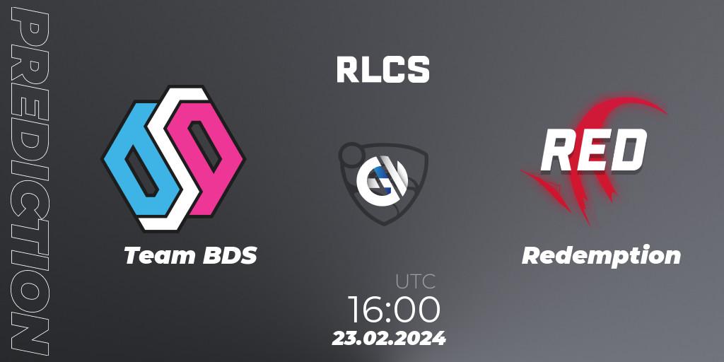 Team BDS contre Redemption : prédiction de match. 23.02.2024 at 16:00. Rocket League, RLCS 2024 - Major 1: Europe Open Qualifier 2