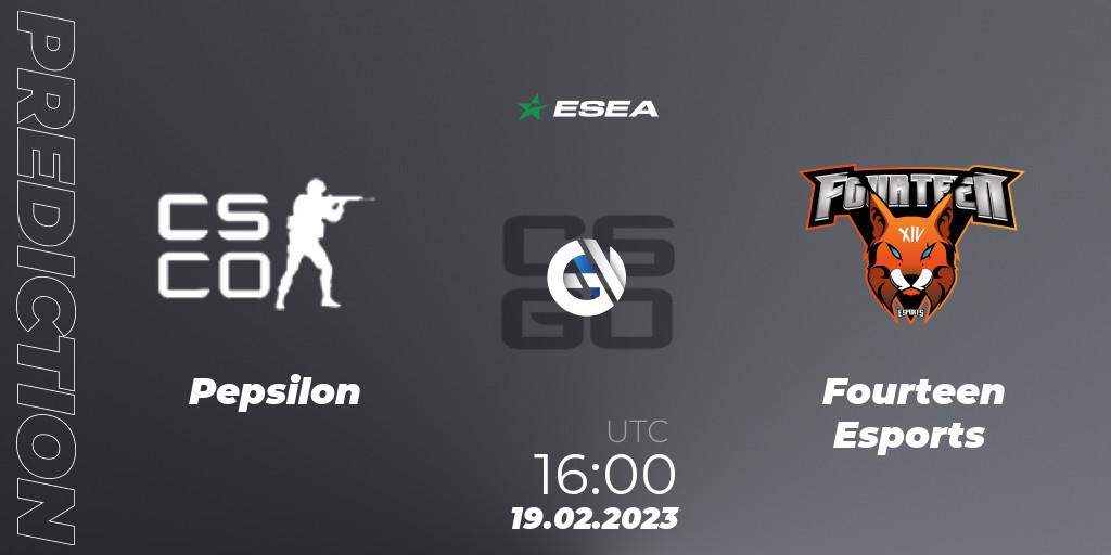 Pepsilon contre Fourteen Esports : prédiction de match. 01.03.2023 at 19:00. Counter-Strike (CS2), ESEA Season 44: Advanced Division - Europe