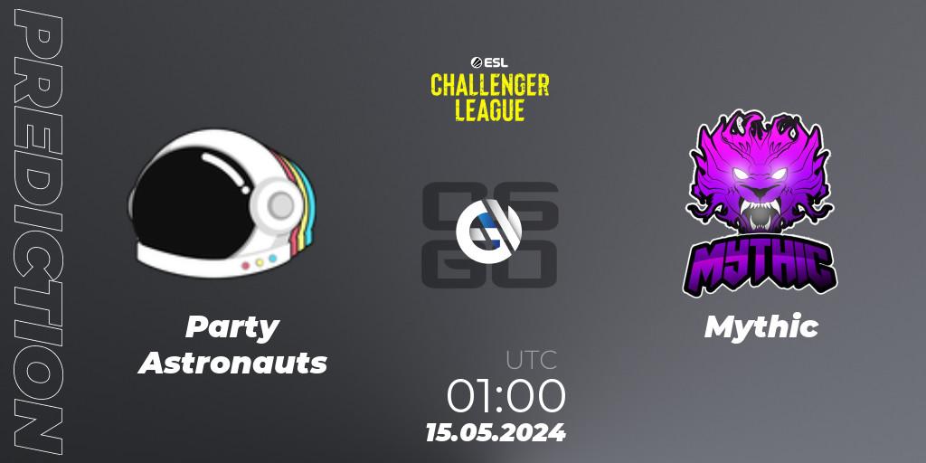 Party Astronauts contre Mythic : prédiction de match. 15.05.2024 at 01:00. Counter-Strike (CS2), ESL Challenger League Season 47: North America