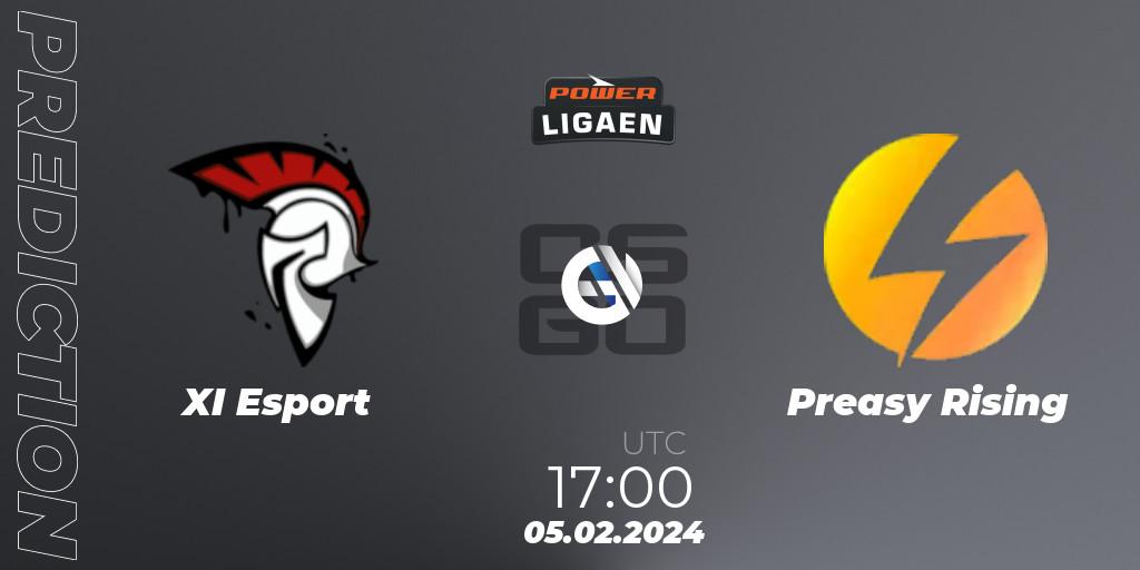 XI Esport contre Preasy Rising : prédiction de match. 05.02.2024 at 17:00. Counter-Strike (CS2), Dust2.dk Ligaen Season 25