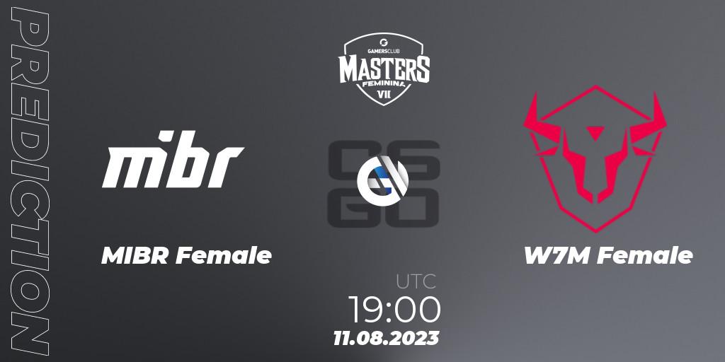 MIBR Female contre W7M Female : prédiction de match. 11.08.2023 at 19:00. Counter-Strike (CS2), Gamers Club Masters Feminina VII